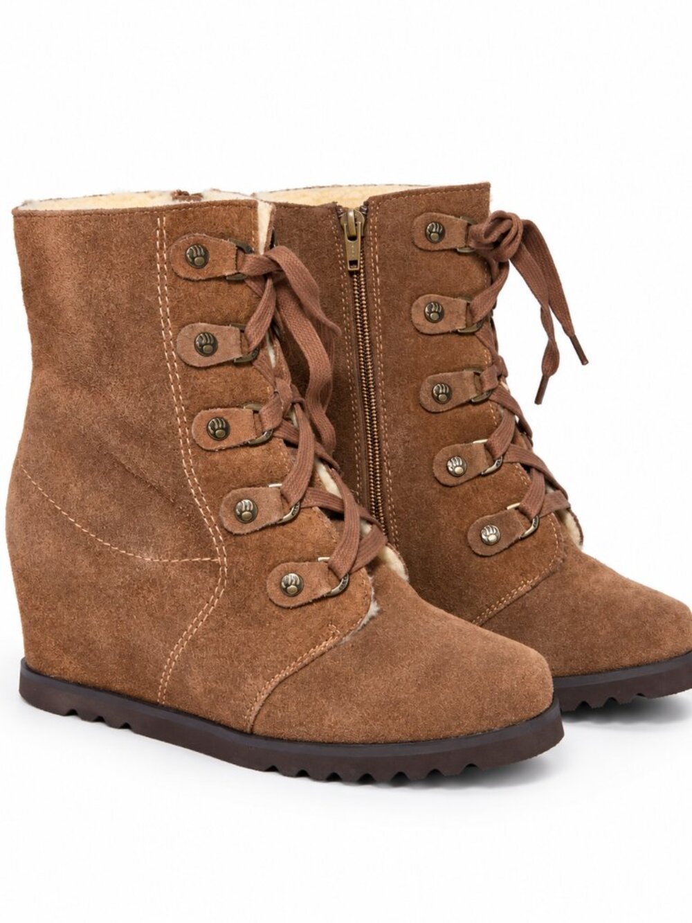 Bearpaw Women’s Brown Suede Wedge Boots – Size 8